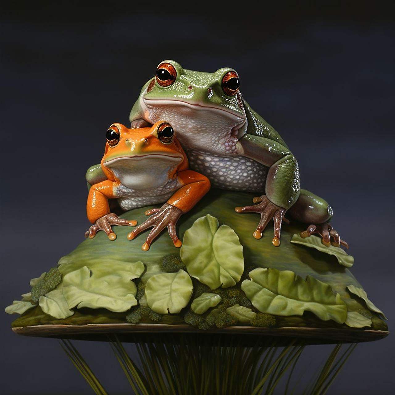 ai绘画:两只青蛙趴在荷叶上ai绘画