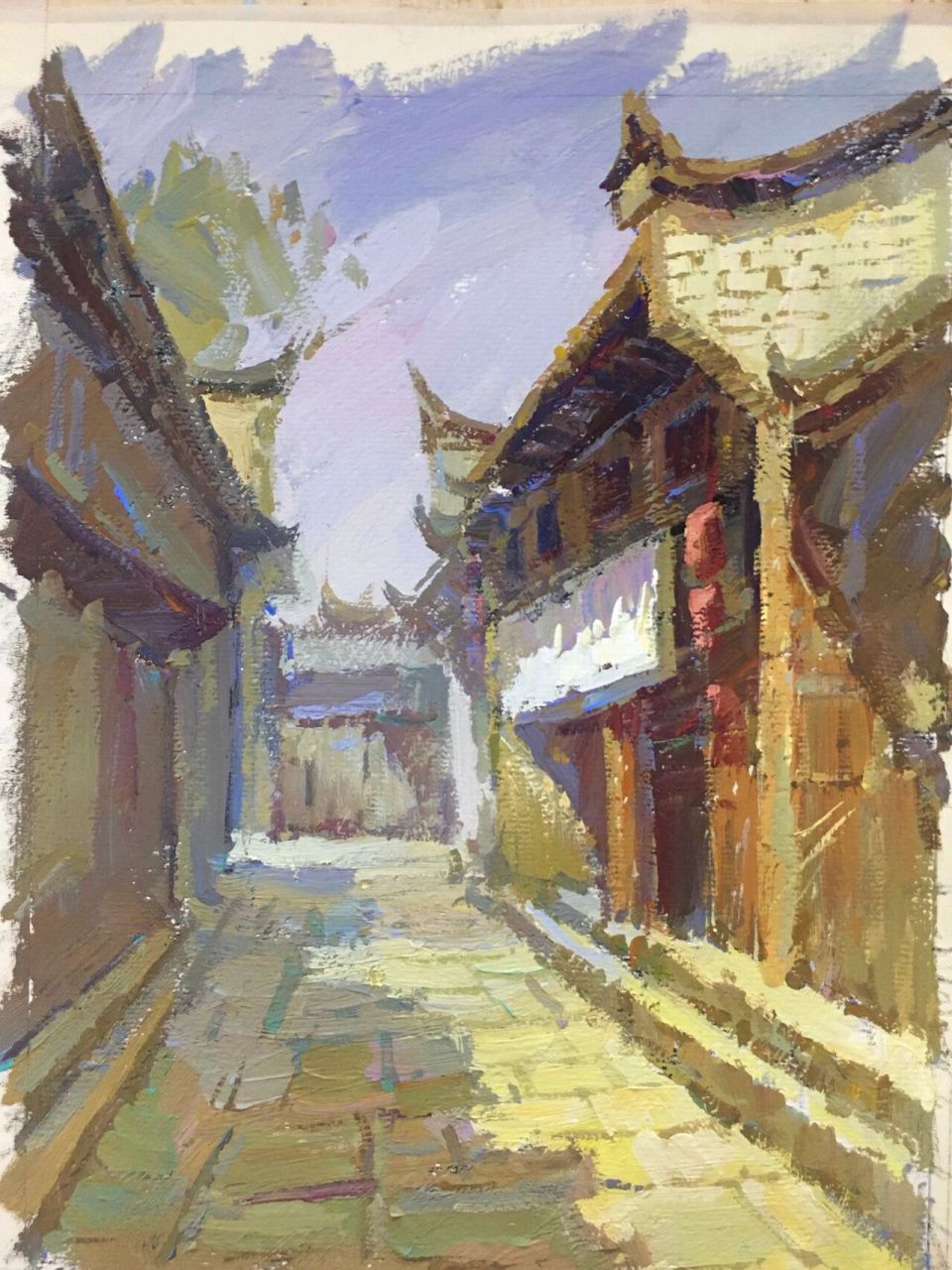 色彩风景写生 古镇 小巷子