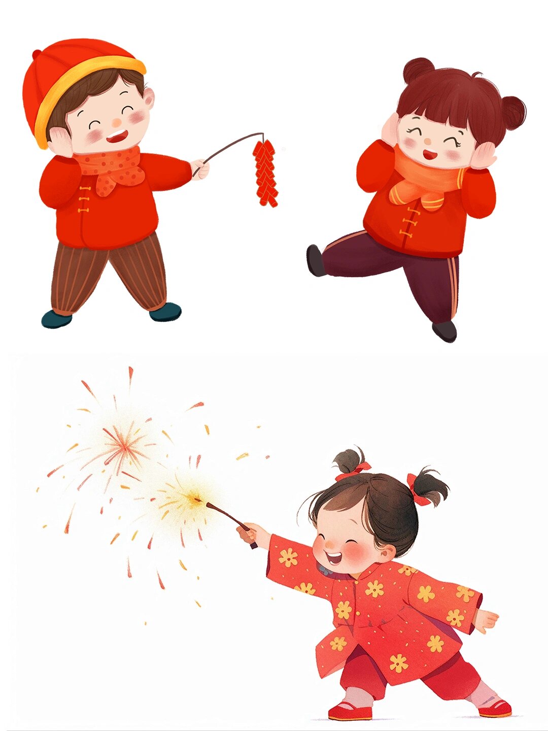 06新年元素小朋友放鞭炮|免抠素材分享