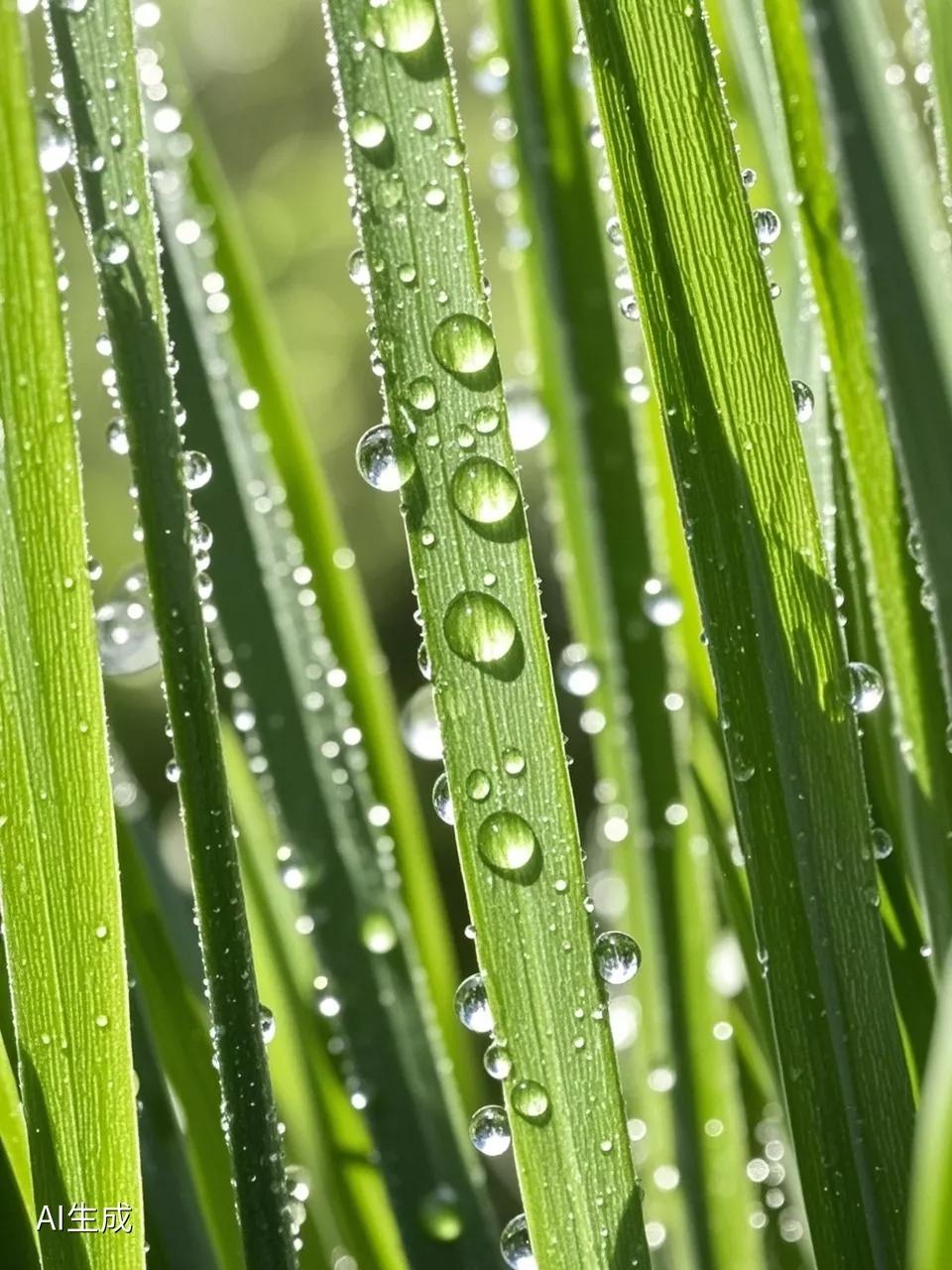 走进公园,清晨六点那带着露珠的草叶,像在炫耀生机