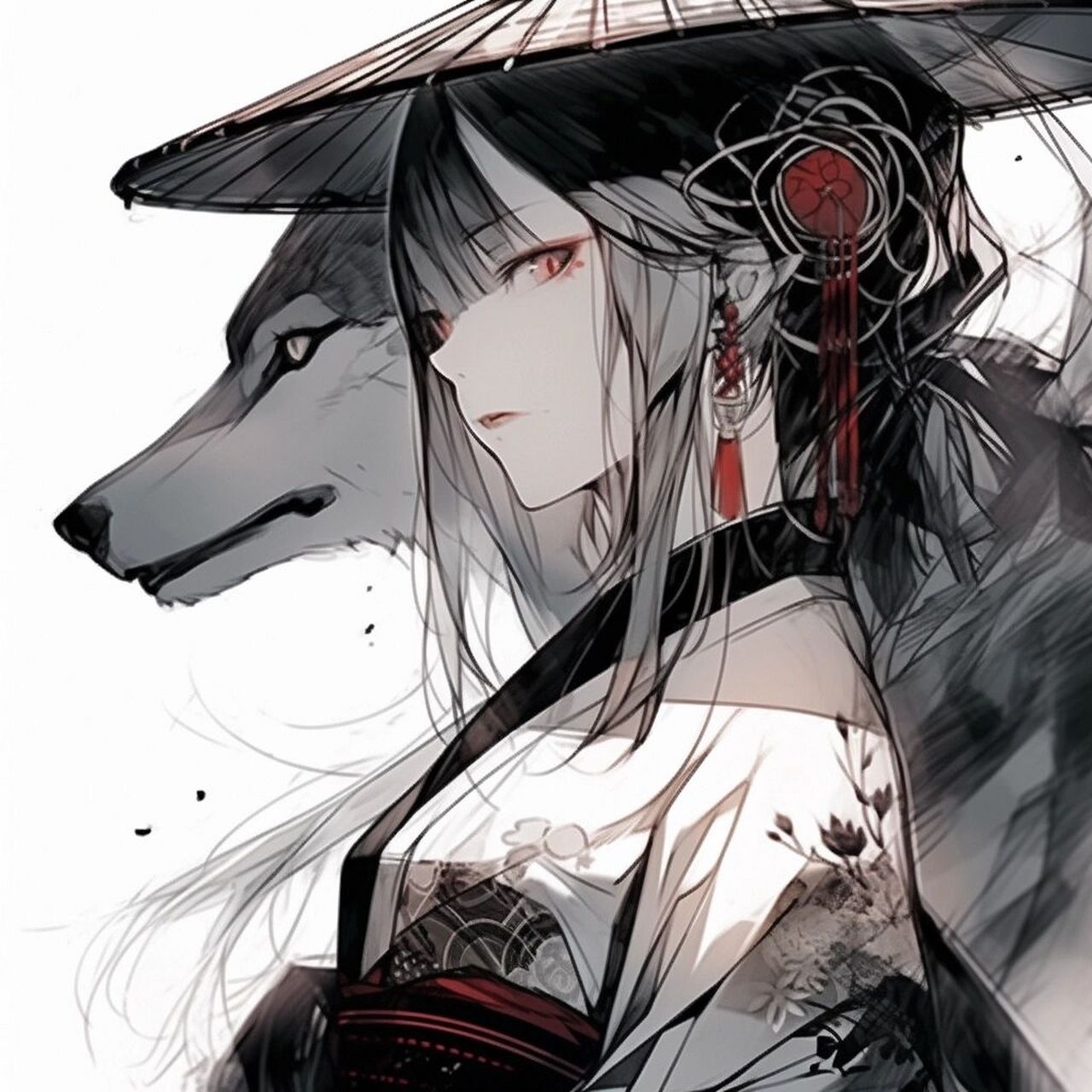 狼少女,水墨风头像 之前版本狼少年水墨风头像主要以凶狠为主题,狼