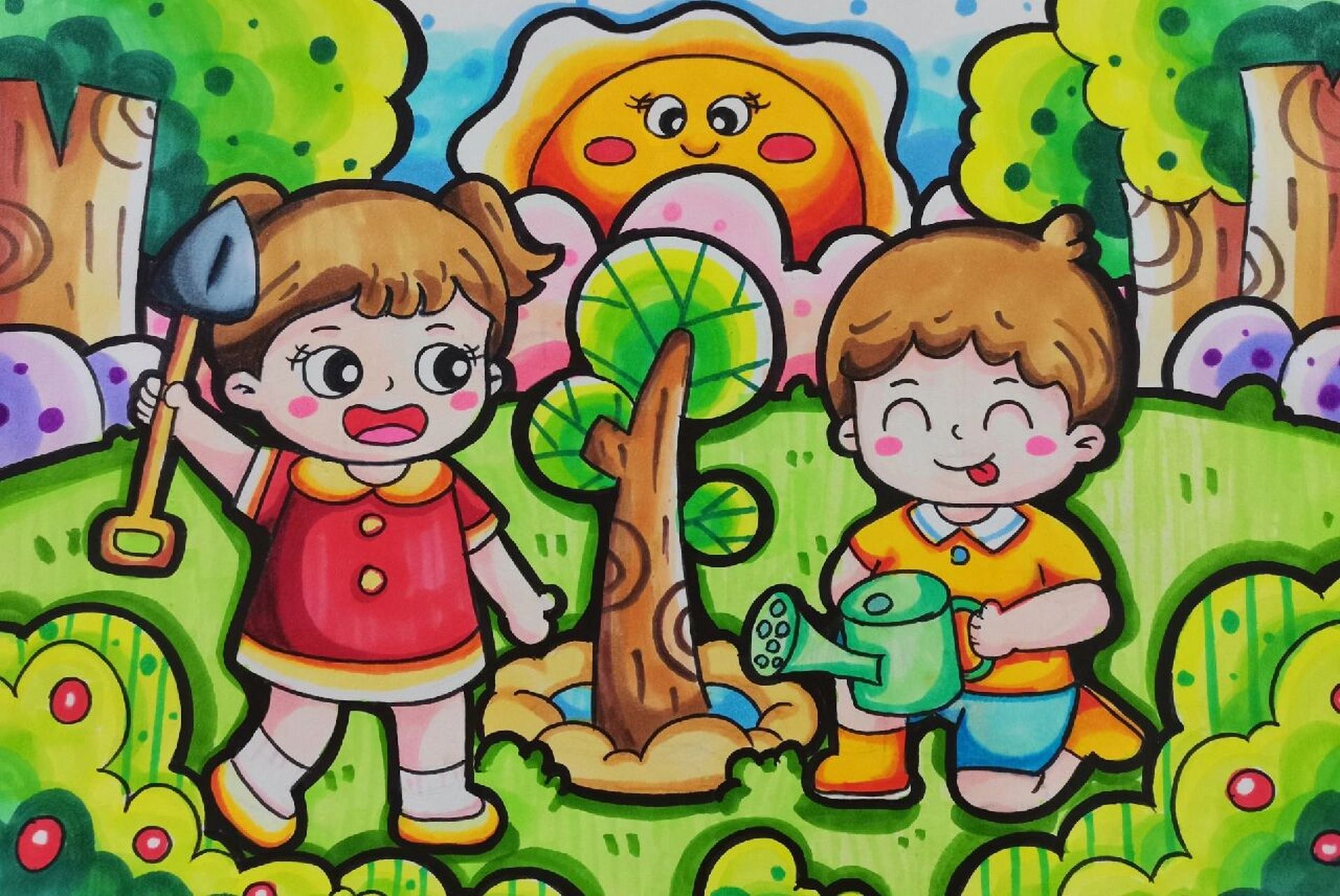 幼儿园植树节绘画简单图片