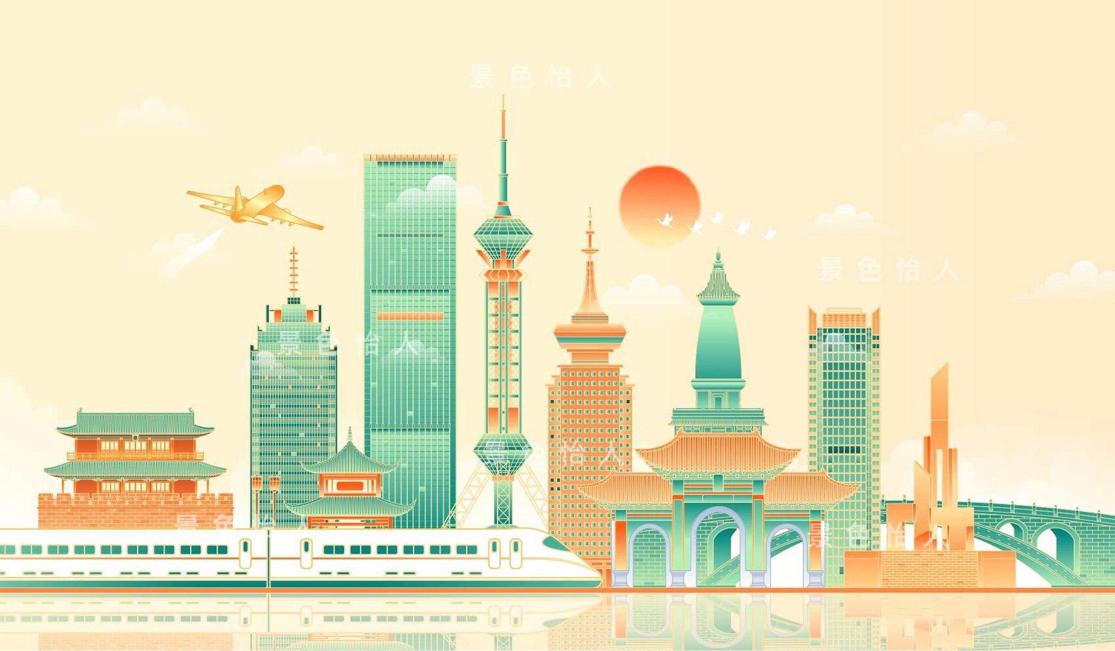 河北石家庄地标建筑插画