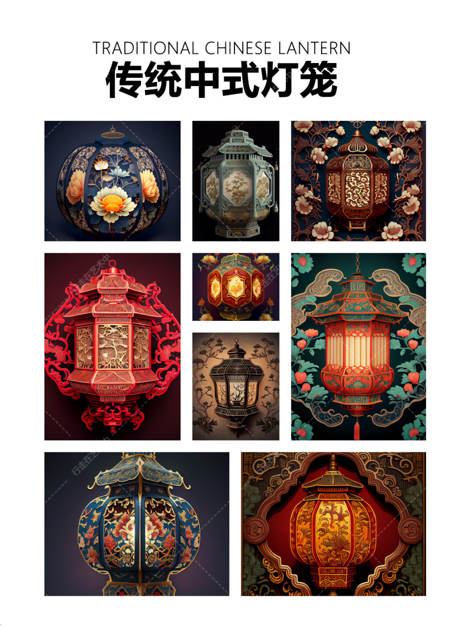 中国传统样式灯笼(上) 中国灯笼又统称为彩灯,是一种古老的汉族传统