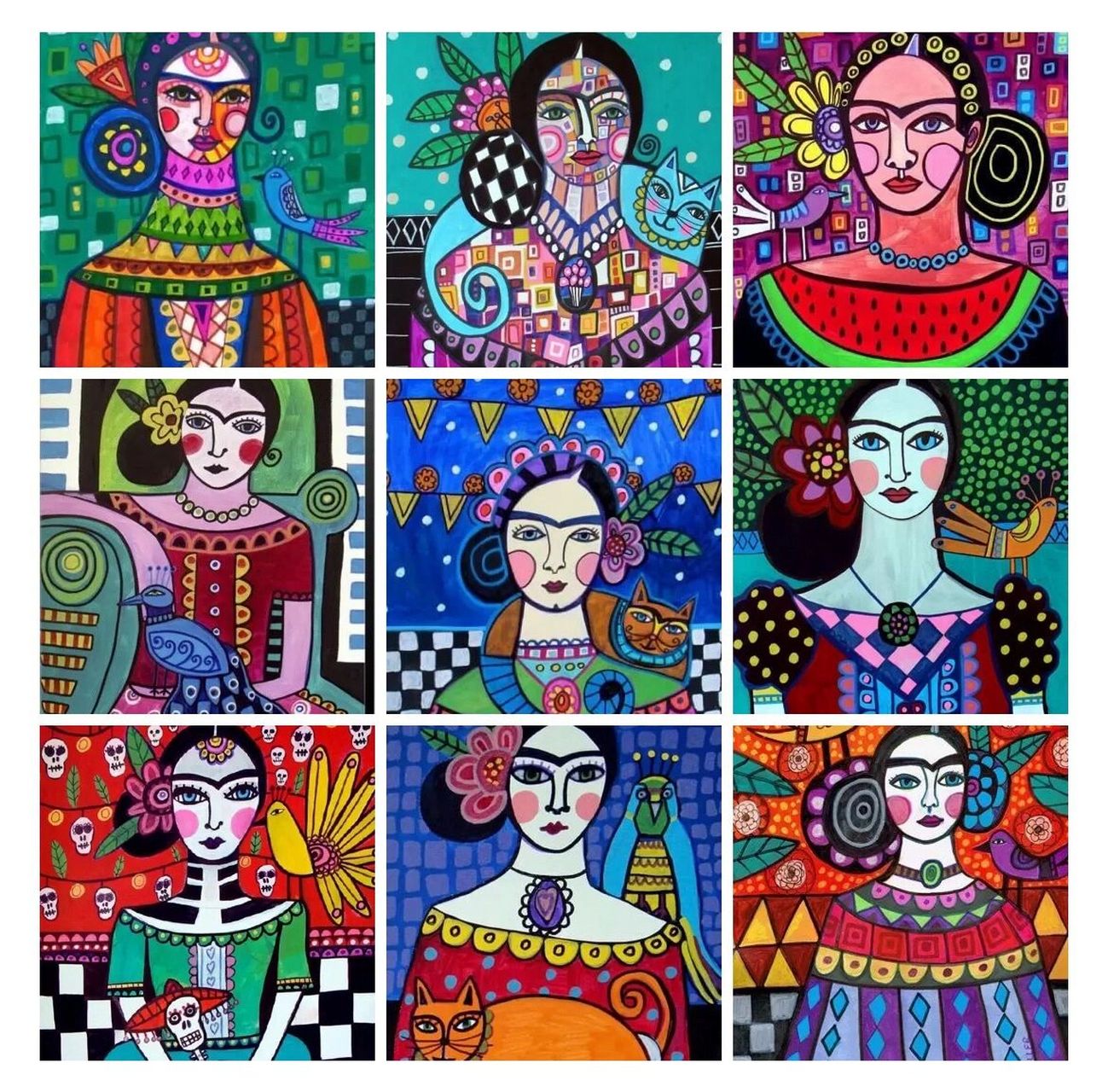 儿童画每周打卡——人物色彩装饰画 人物主题画,试一试运用不同的线描