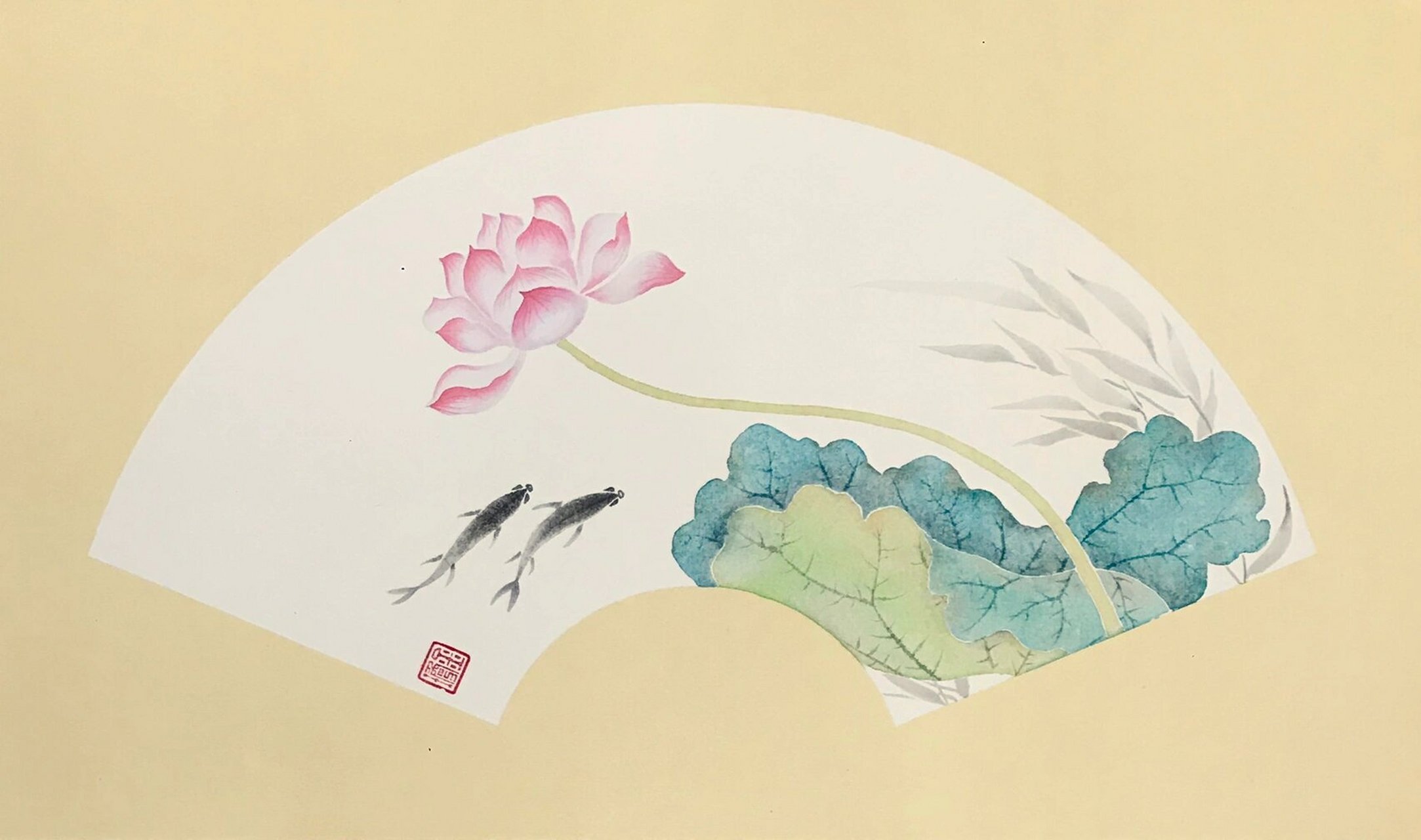 国画打卡(35)没骨荷花三联屏 以前画的没骨荷花一组,本系列作品已出