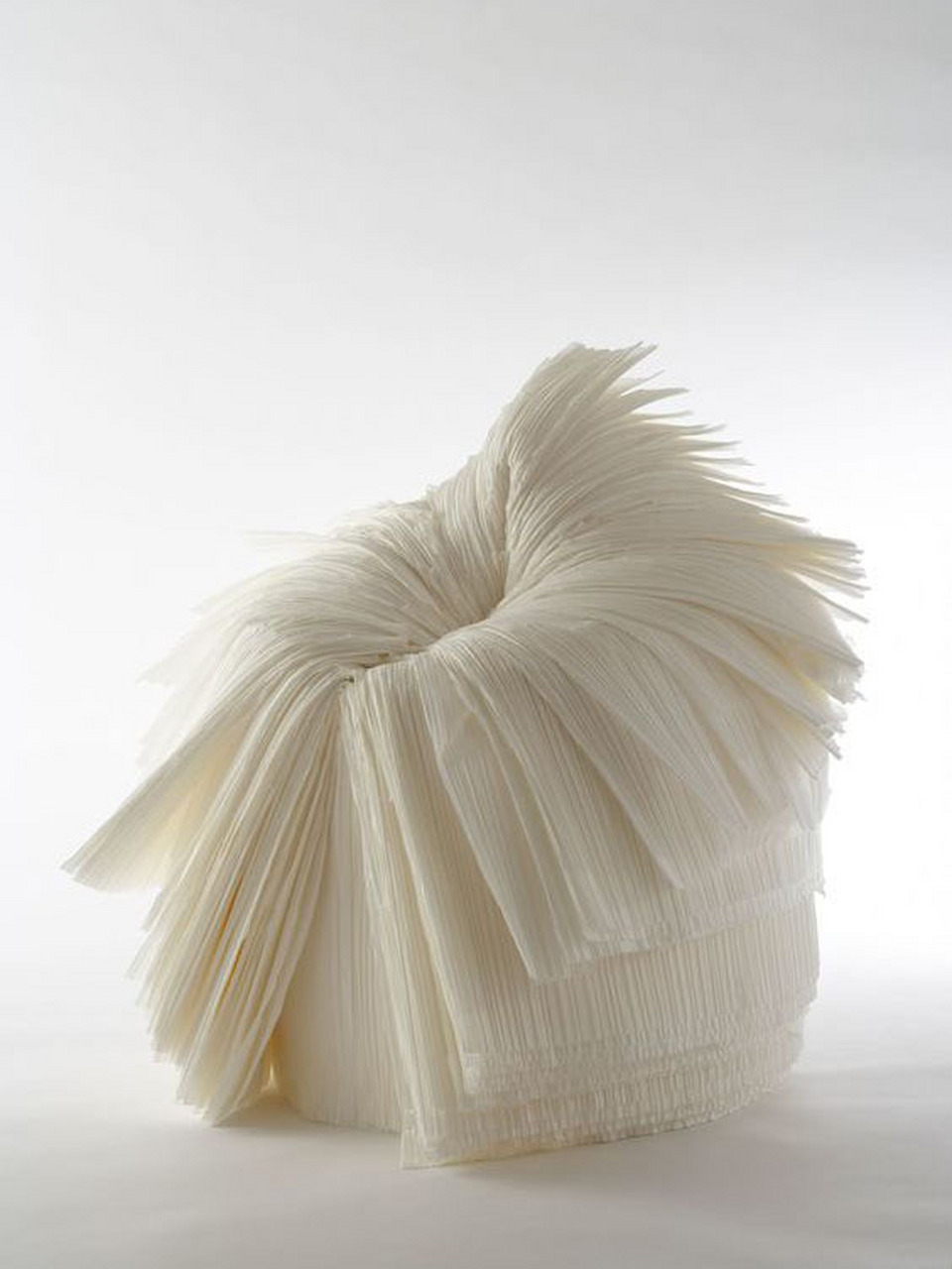 材料是三宅一生在制作褶皱织物中大量生产的褶皱纸,通常被当做副财贩