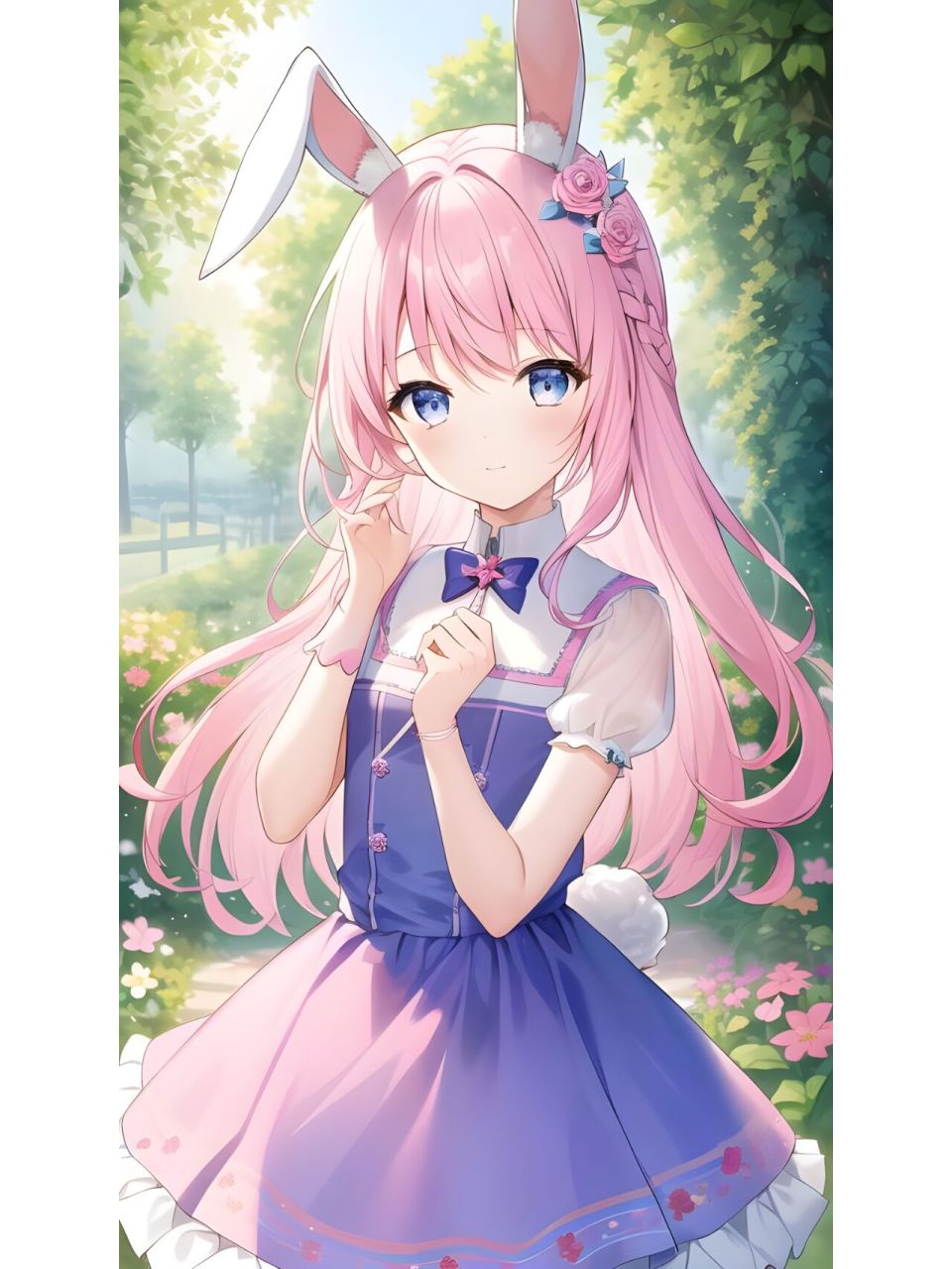 花园甜蜜兔耳长裙女孩,动漫二次元绘画人物