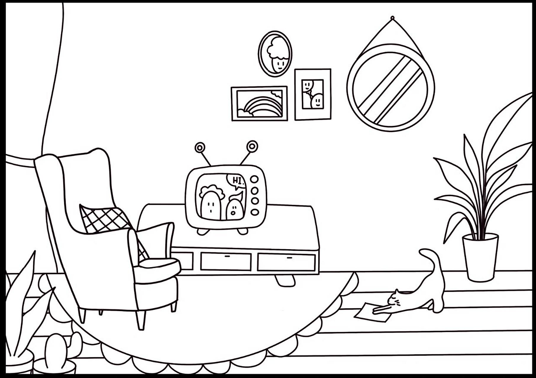 33】万能室内场景素材 分享简笔画素材:《万能室内场景》素材 简笔画