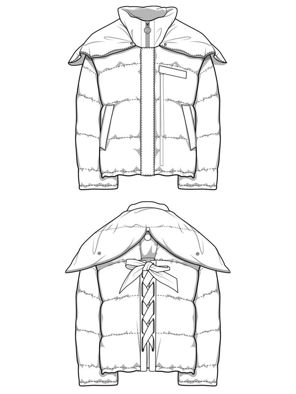 羽绒服,棉服|正反面服装款式图(4) #服装设计# #服装款式图# #服装