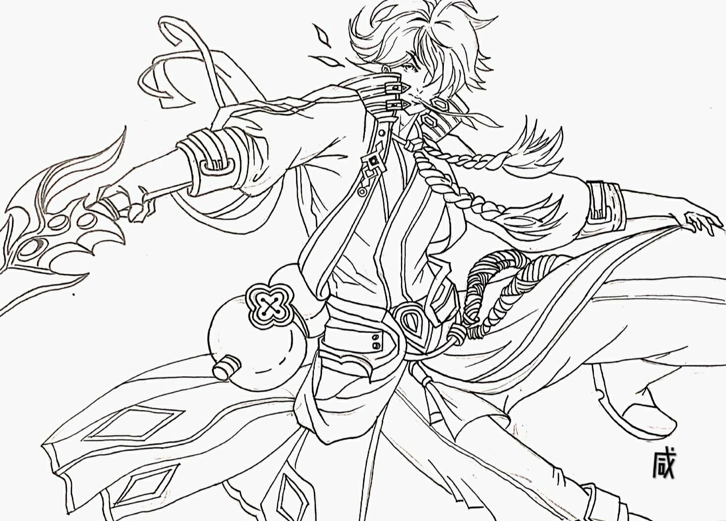 王者荣耀英雄手绘 大河之剑天上来,王者里最喜欢的英雄啦,(刚起好线稿