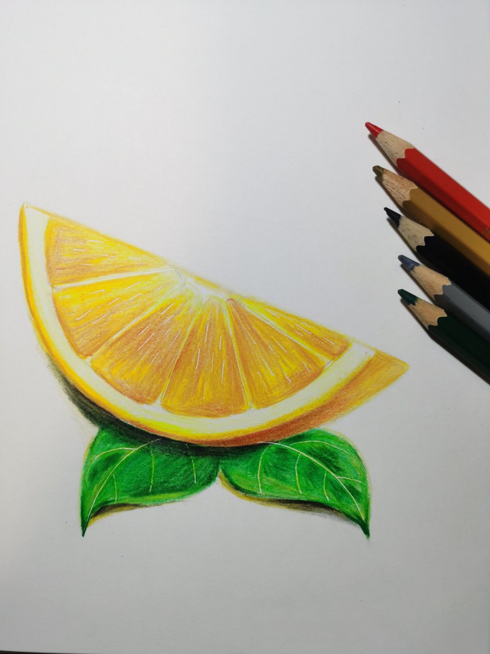 彩铅画《橙子》92内含步骤 彩铅橙子 工具材料:48色水溶性彩铅,a4