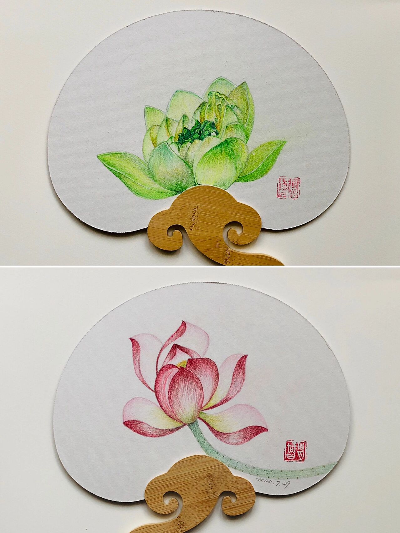 第一次尝试用彩铅画团扇,用的是铁盒红辉60色水溶性彩铅