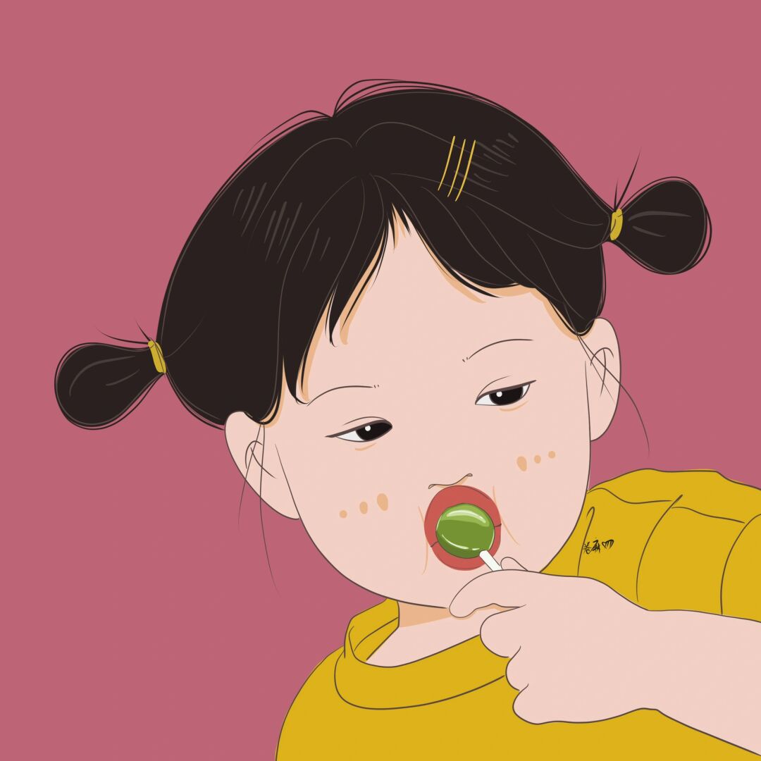 插画 | 头像 | 吃棒棒糖的小女孩 图片二改商用去签名 搬运临摹请注明