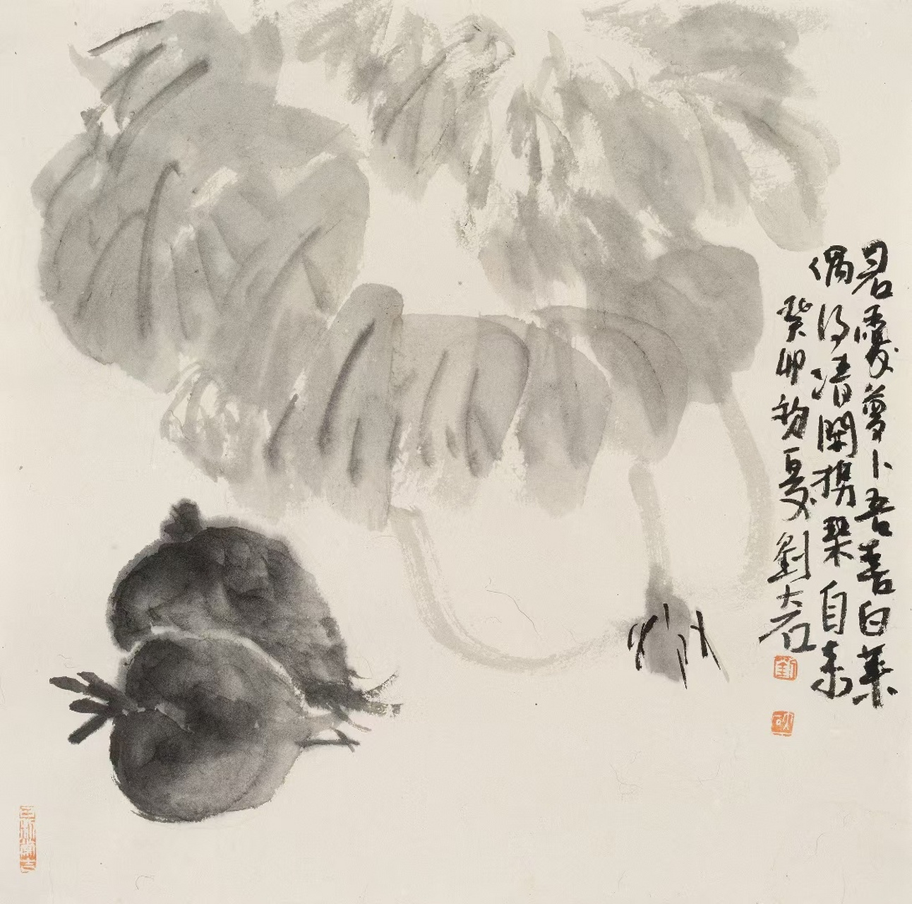 刘大石水墨: "君爱萝卜吾喜白菜" 尺寸:33×33cm #书画大本营