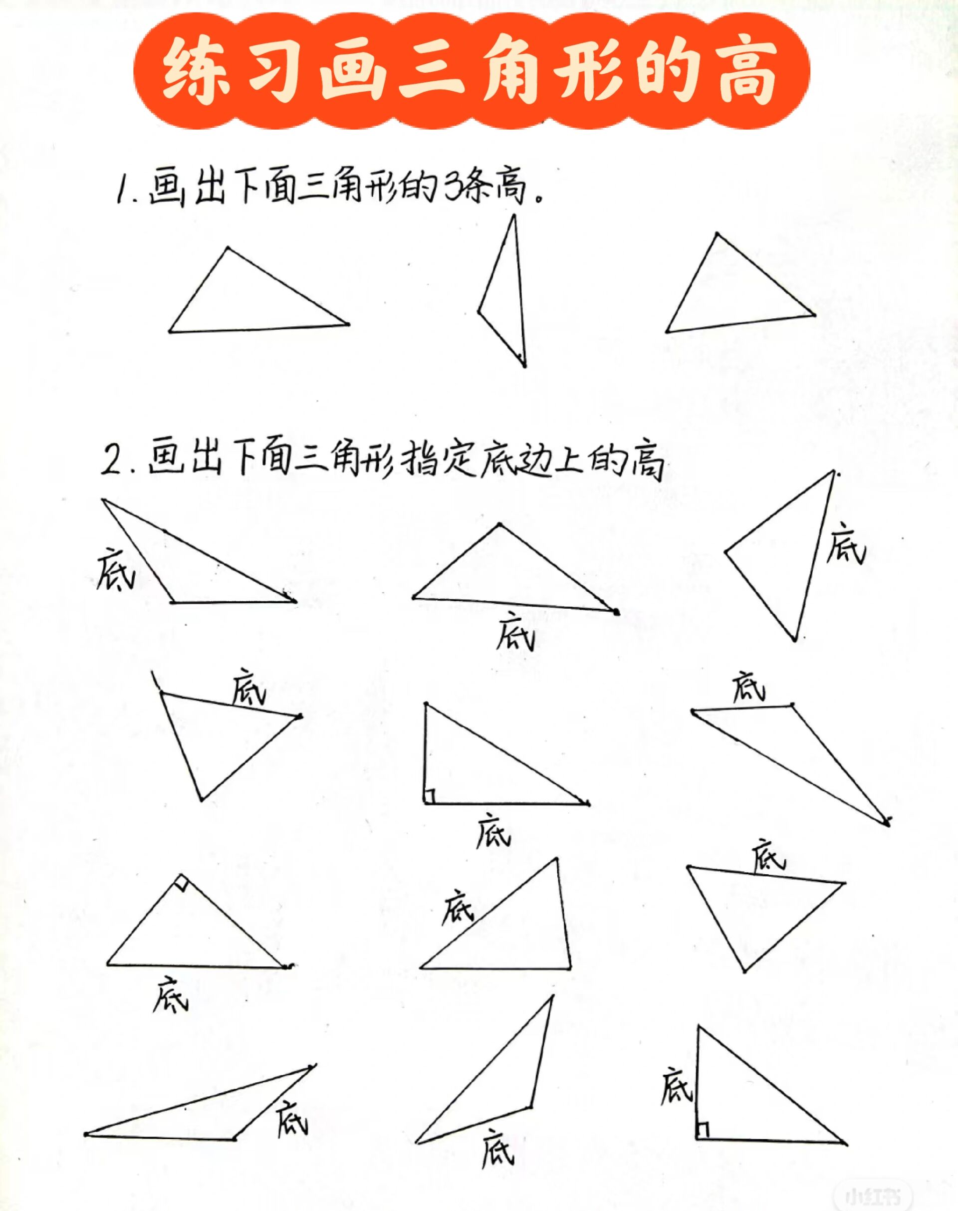 如何画三角形的高 三角形的高专项训练