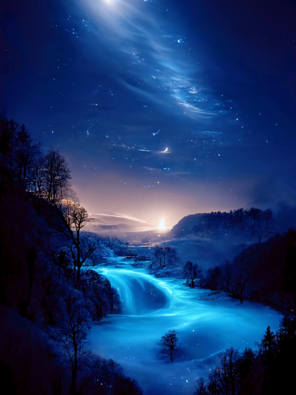 ai绘图# #星空# #视觉震撼# #夜景# #蓝色系# #送你一片魔法天空