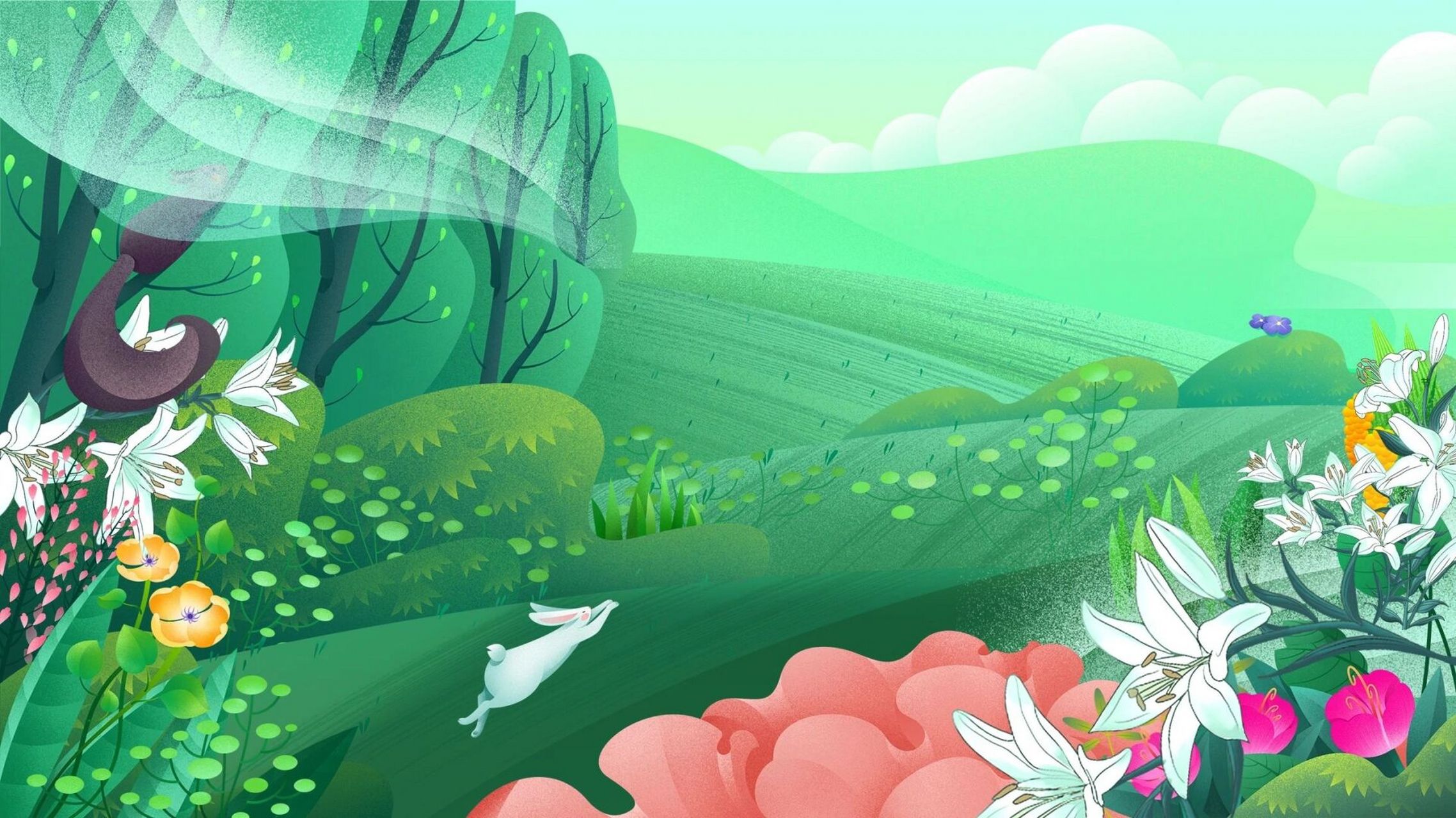 原创小清新插画风春分横屏展板|背景图 90哈喽,各位宝子好 99我是