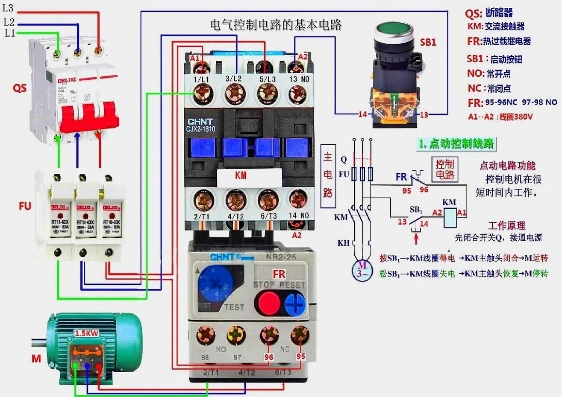 点动开关接线图图片