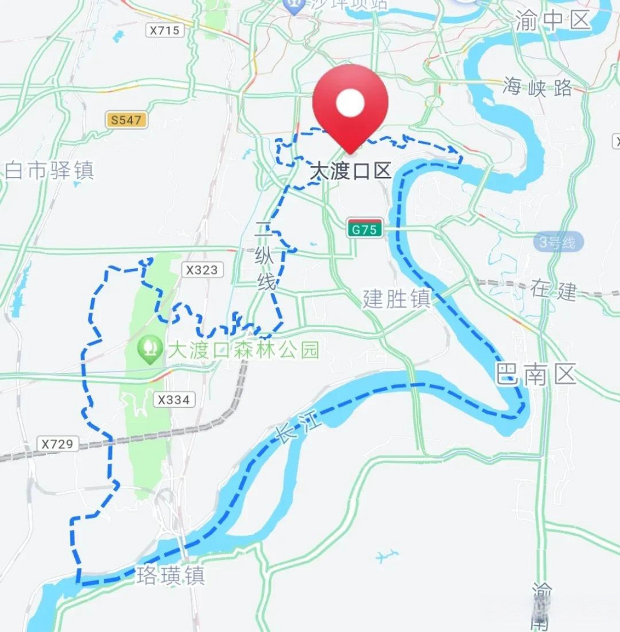 从地图上看重庆面积第二小的区县大渡口区,面积103平方千米