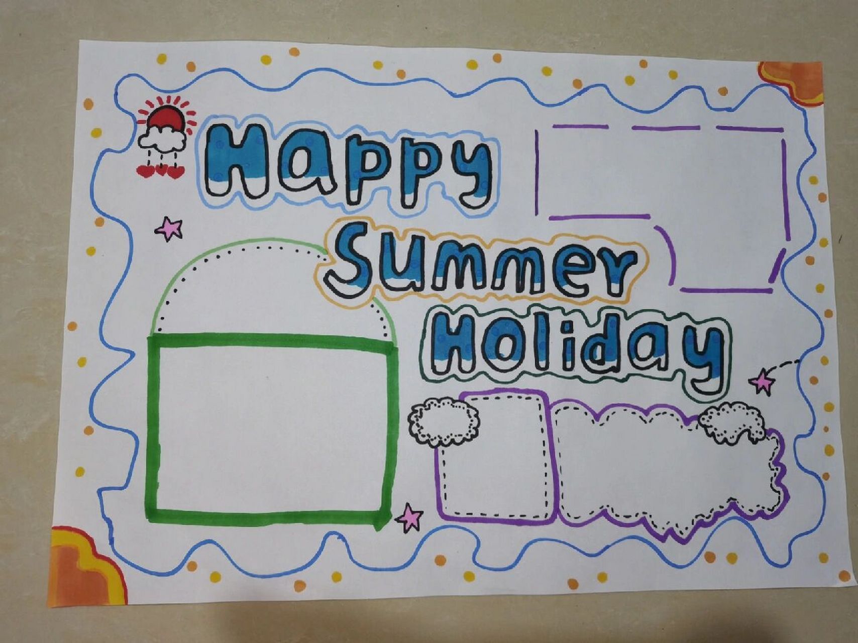 手抄报 :happy summer holiday 主打的就是一个快速出作业,这样一张手