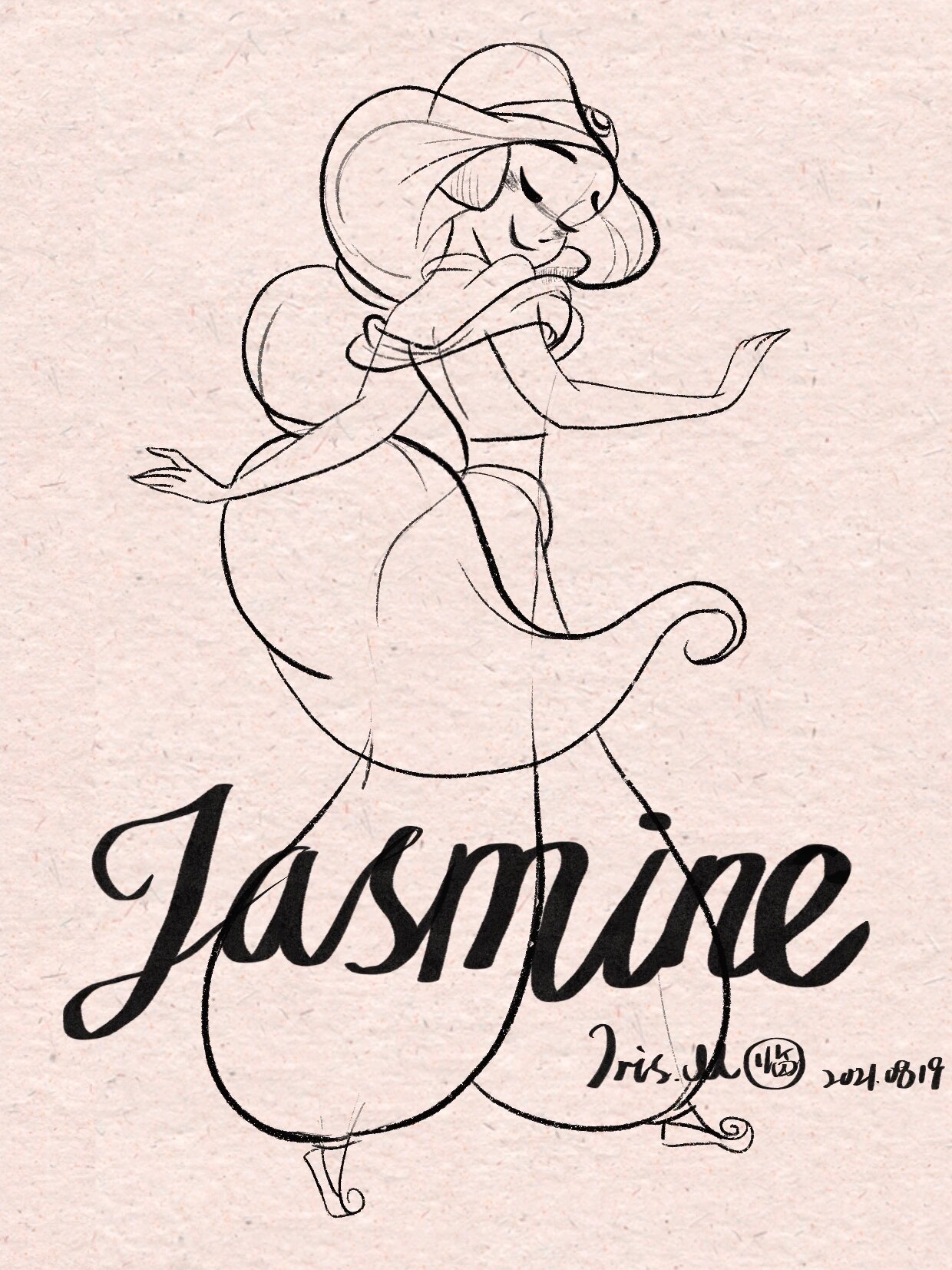 迪士尼公主插画临摹过程图|线稿打卡16/100 96软件:procreate 02