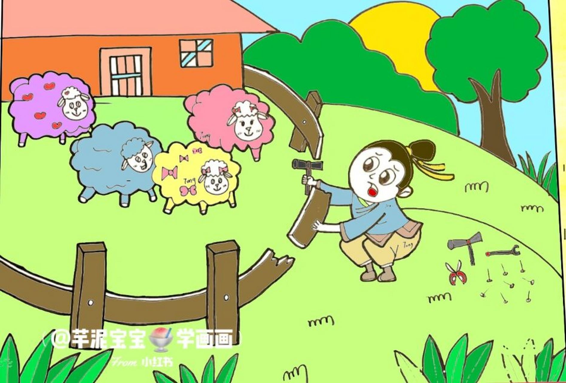 寓言故事系列简笔画  亡羊补牢6015 7815今天练习主题画亡羊