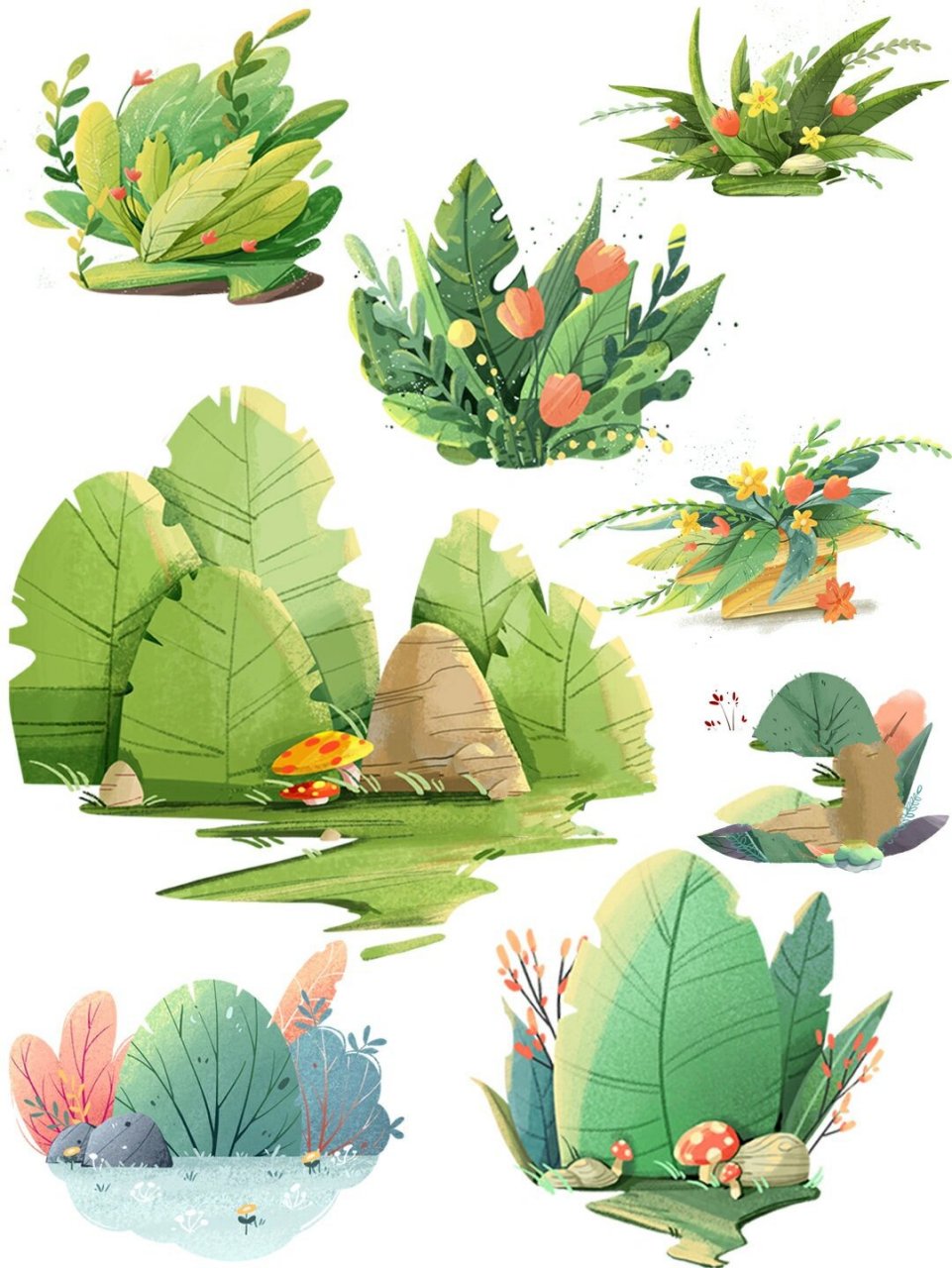 儿插植物场景合集‖小小灌木丛🌲 儿插小场景插画植物合集来啦✨