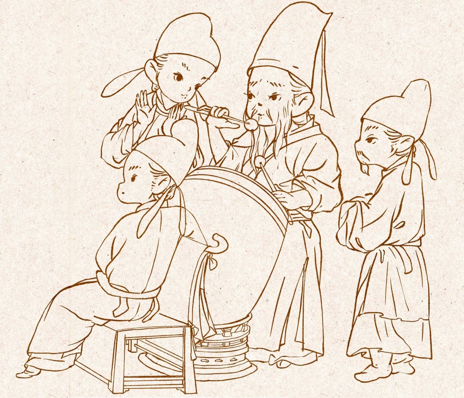 韩熙载夜宴图q版小人儿版 | ipad绘画 小泥巴老师的夜宴图更新啦