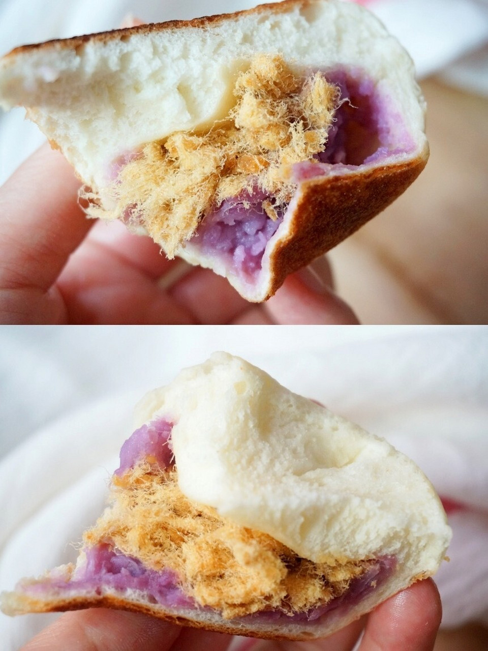 无需烤箱75平底锅93芋泥肉松面包7575好吃到哭～ 香甜好吃的