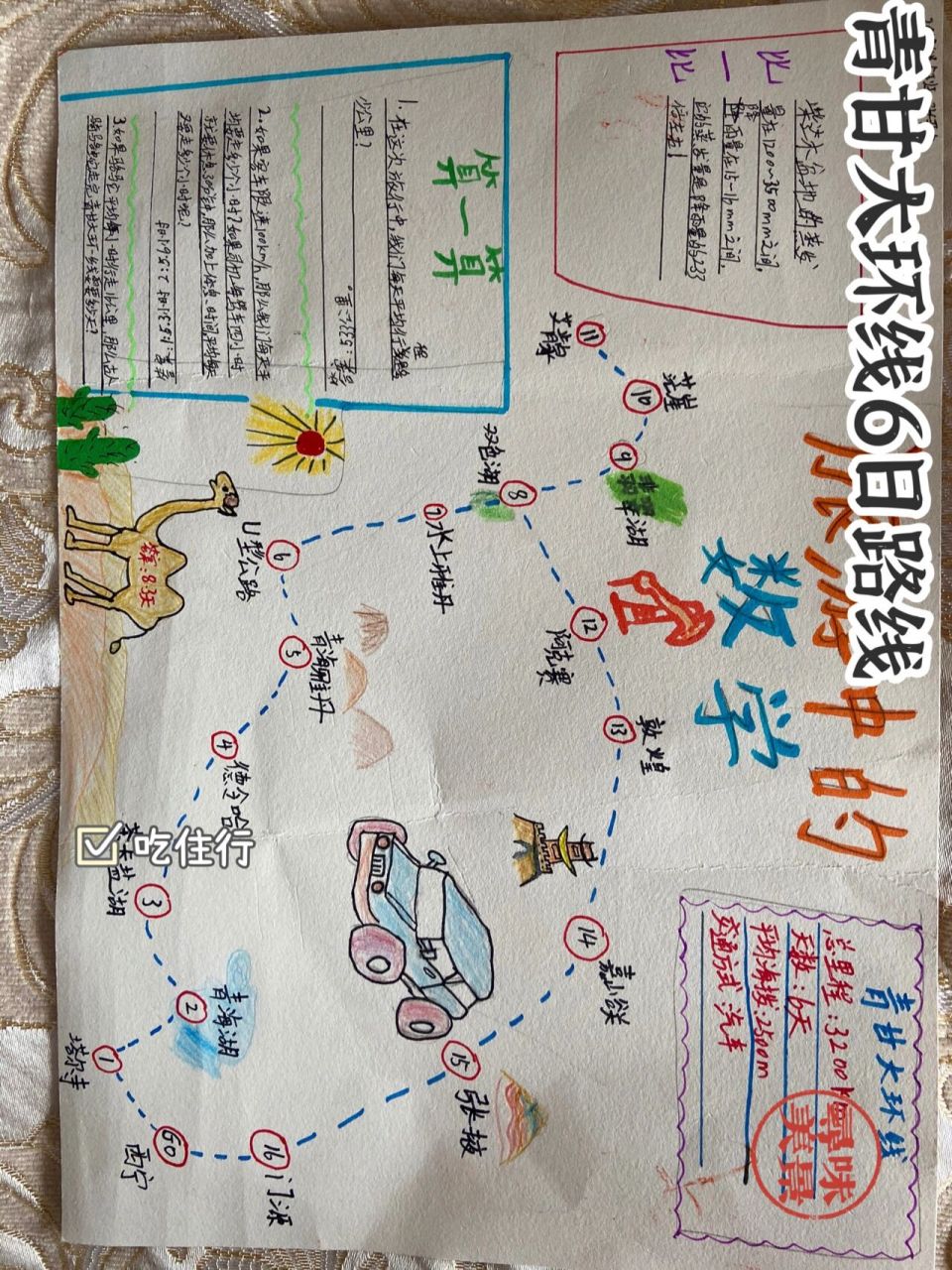 青甘大环线手绘地图 henry的数学小报秒变此次包车旅行地图
