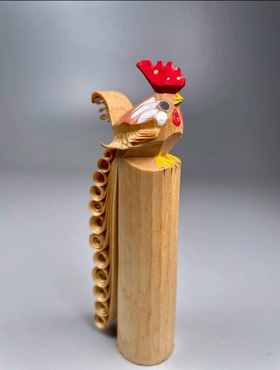 日本笹野雕原木一木雕小鸡摆件 日本回流:笹野雕.