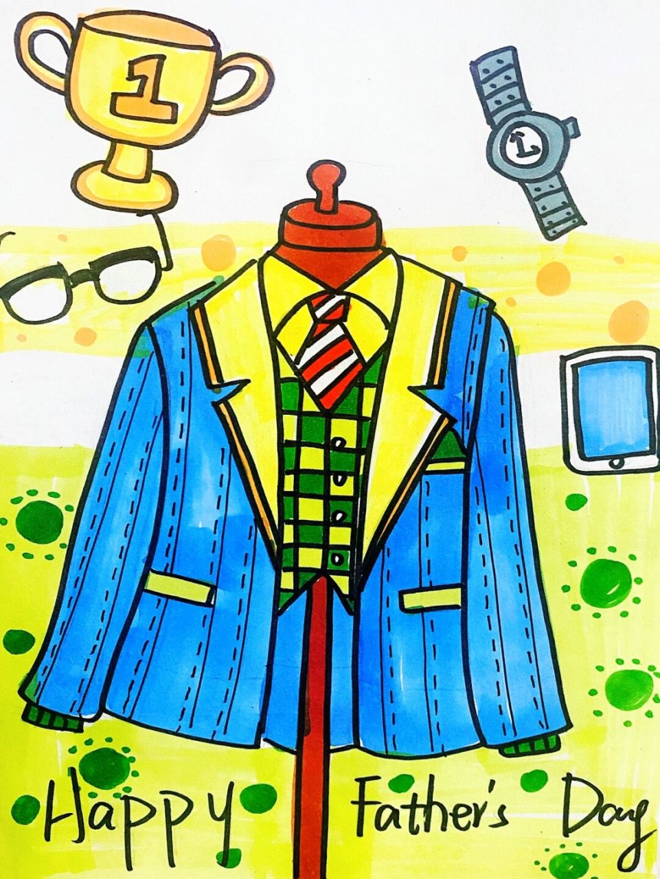 西装儿童画 #卡通画# #马克笔# #儿童画# #西装设计儿童画# #衣服设计