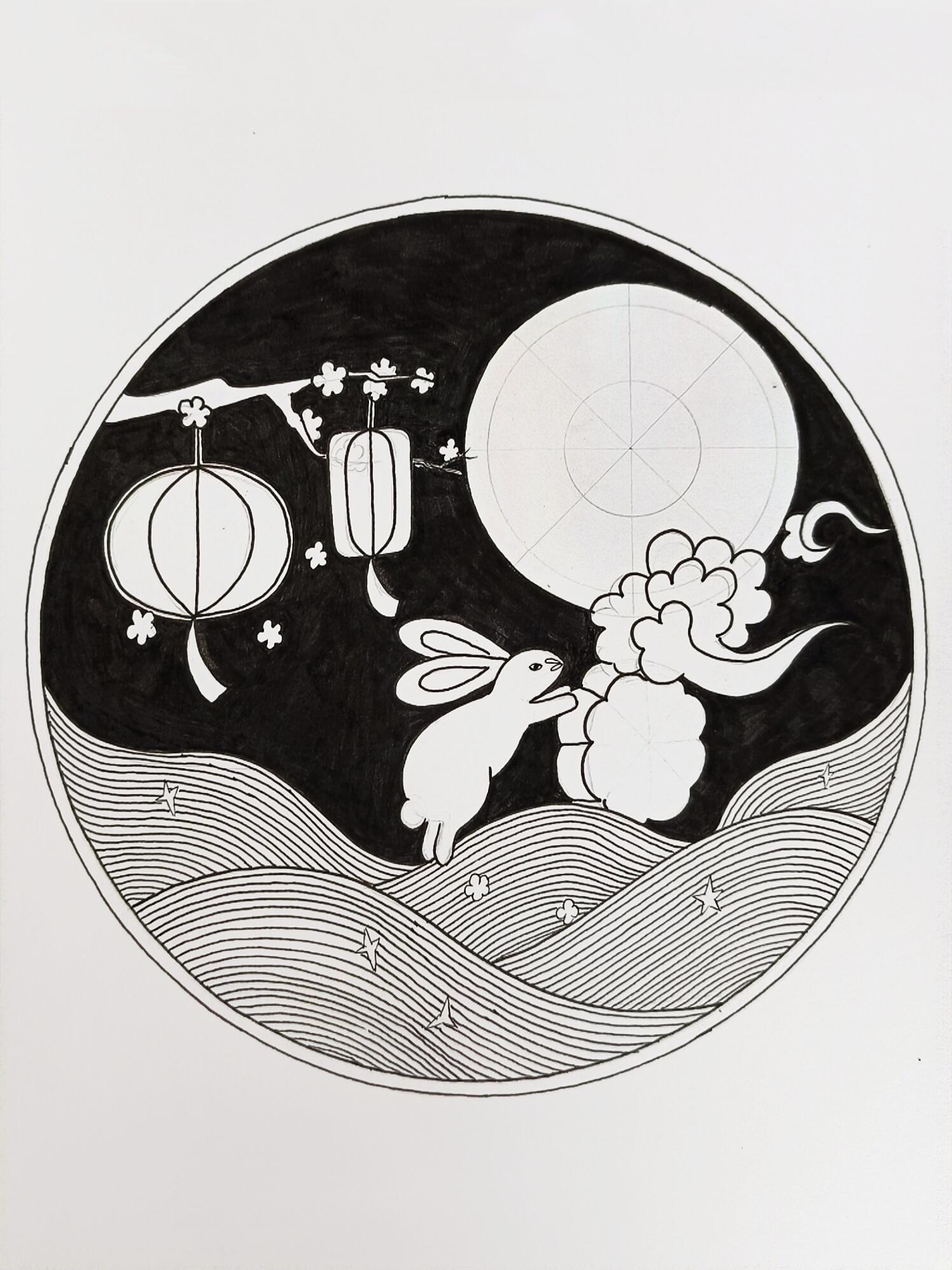 黑白线描画图文版‖中秋佳节0492