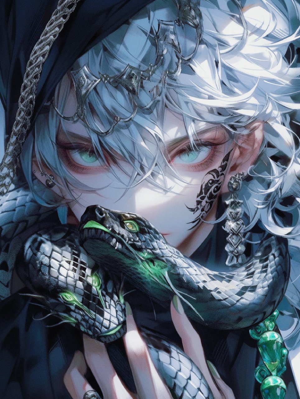 十二生肖-蛇族守护-古风玄幻帅哥头像壁纸 在一片深山老林之中,青蛇和