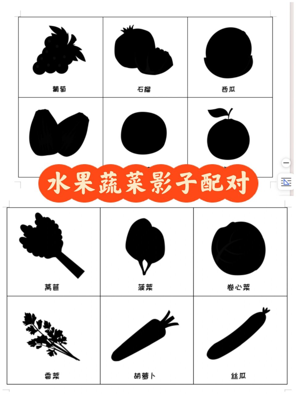 小班操作区—水果蔬菜影子配对