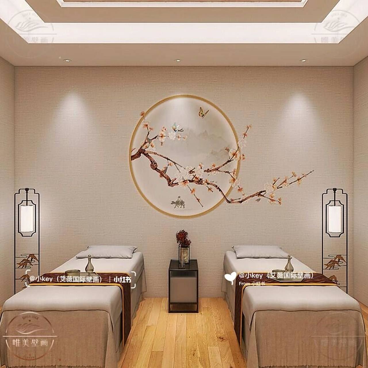 新中式美容院养生馆背景墙纸设计 中医养生馆美容院背景墙纸展示 更多