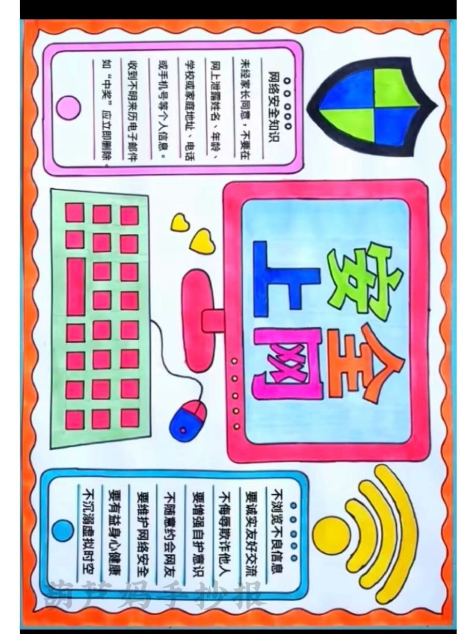 网络安全手抄报线稿图 上网安全手抄报线稿图可打印,网络安全手抄报