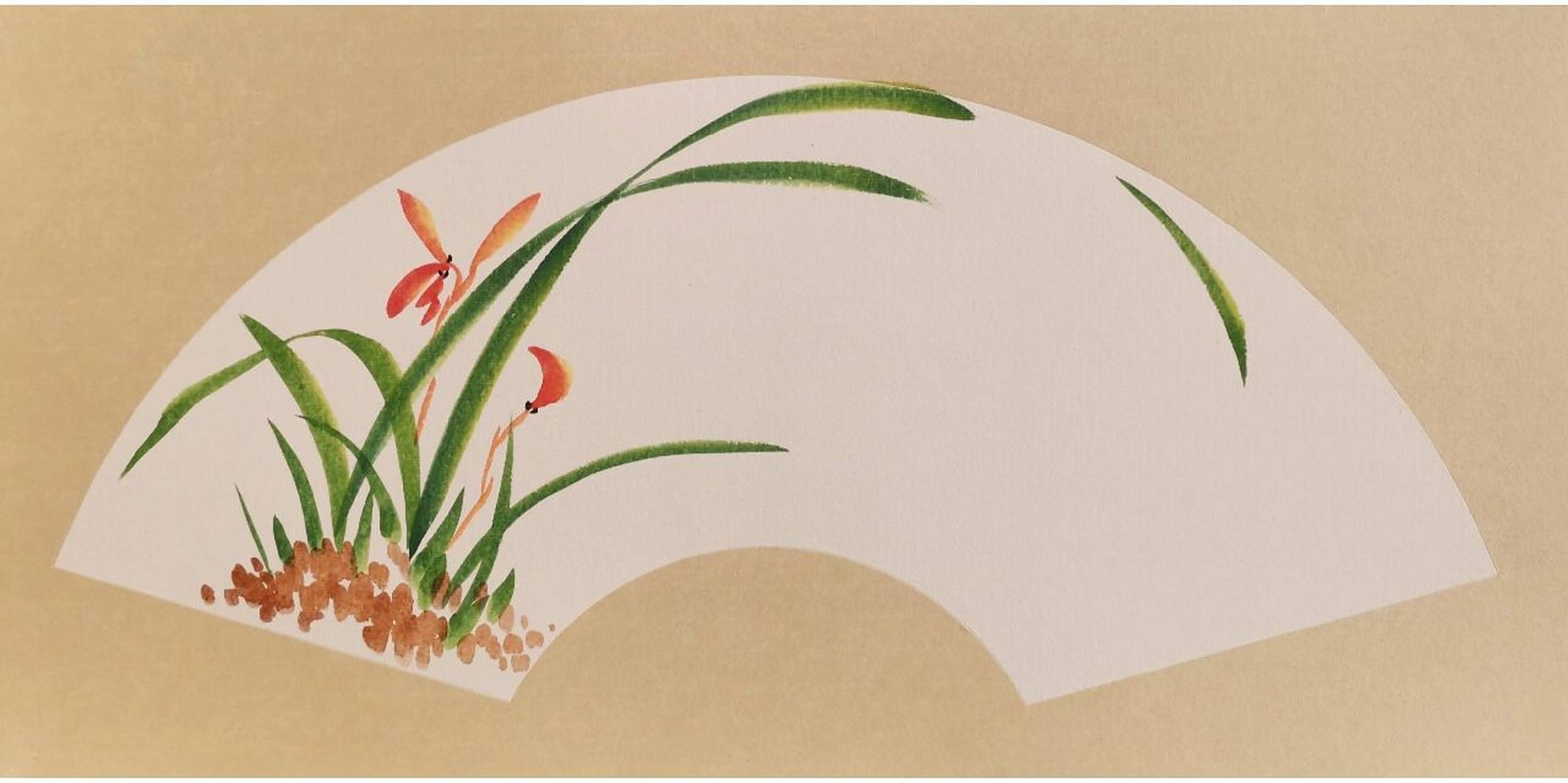 国画扇面 写意樱桃 兰花 梅花组合