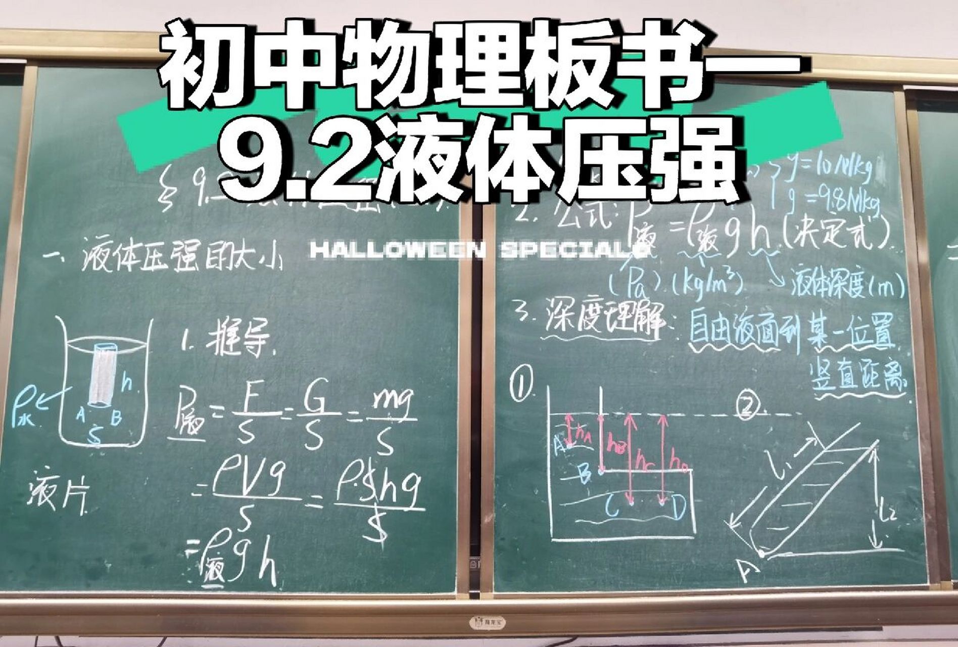 2液体压强》板书设计98 液体压强大小: ①建立模型,推导公式 ②公式