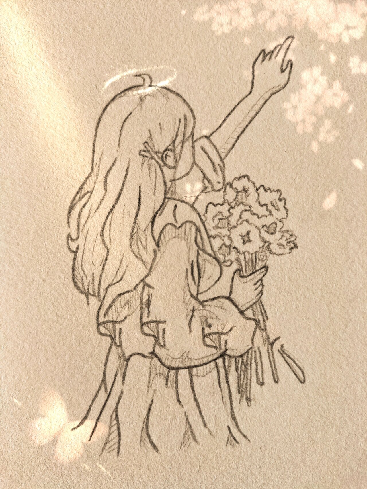 捧花少女绘画过程