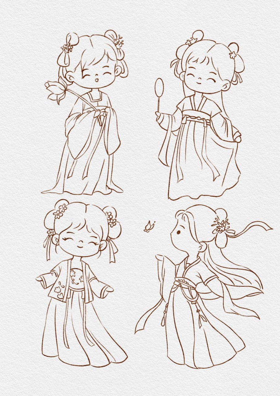 萌萌古风速写大合集|秋天与小美女更搭呢 画着画着就凑了一个九宫格