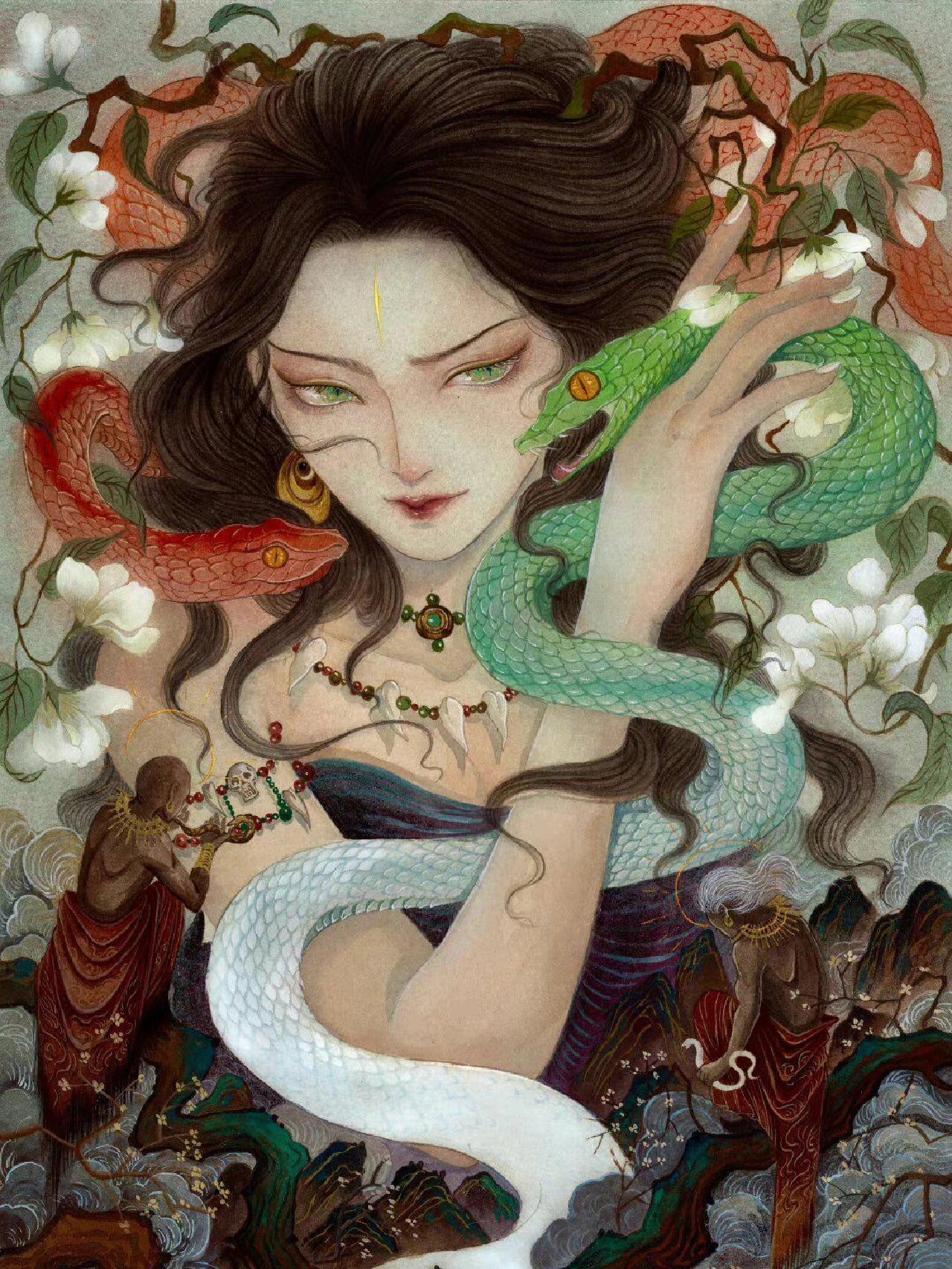 山海经画集:1.雨师妾 2.精卫 3.胐胐 4.青鸾 5.烛龙 6.夫诸 7.