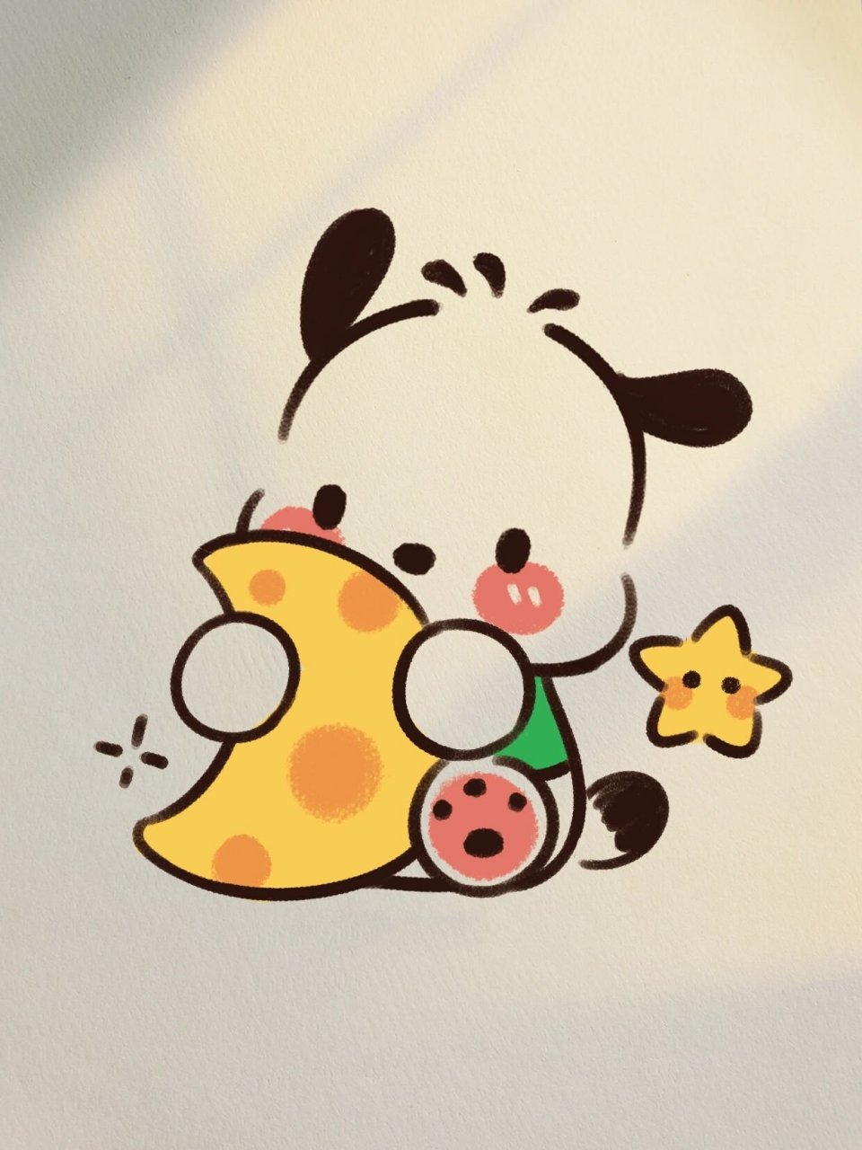 零基础手绘教程|三丽鸥|帕恰狗|绘画|画画 敲可爱小狗狗摘下月亮给你