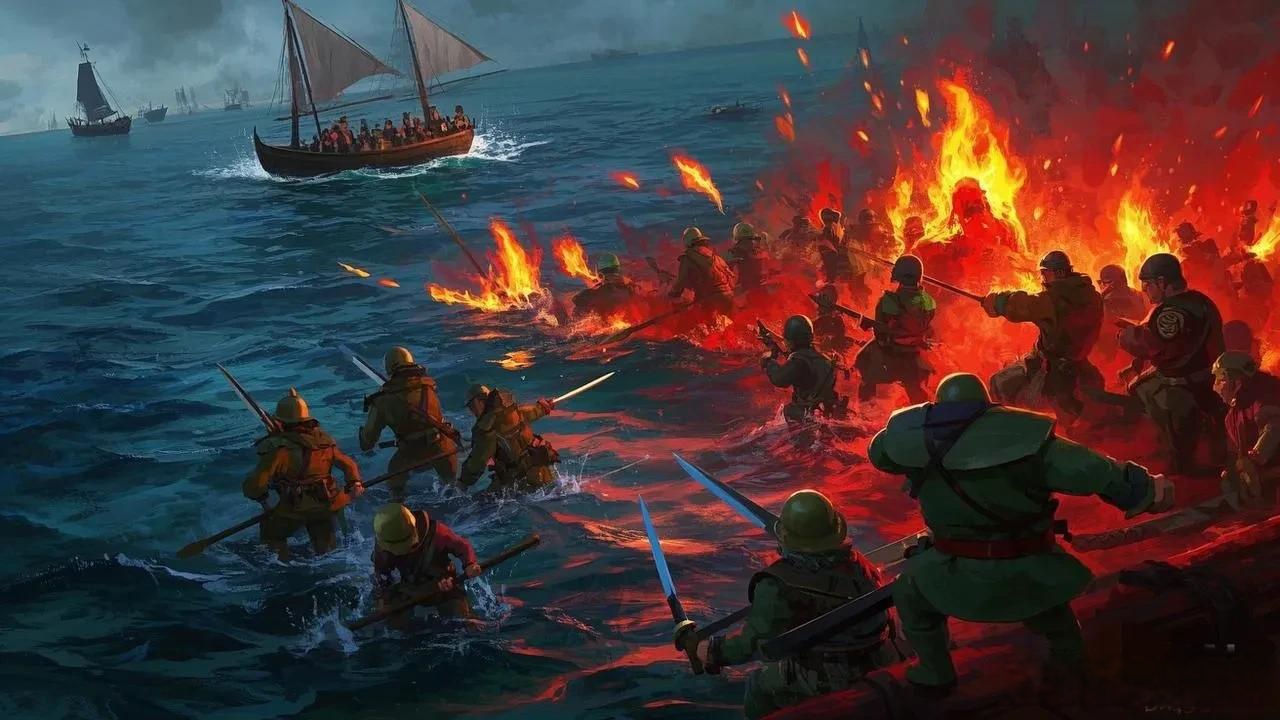 帮我生成一张图片:赤壁之战.图片风格为卡通,比例 16:9