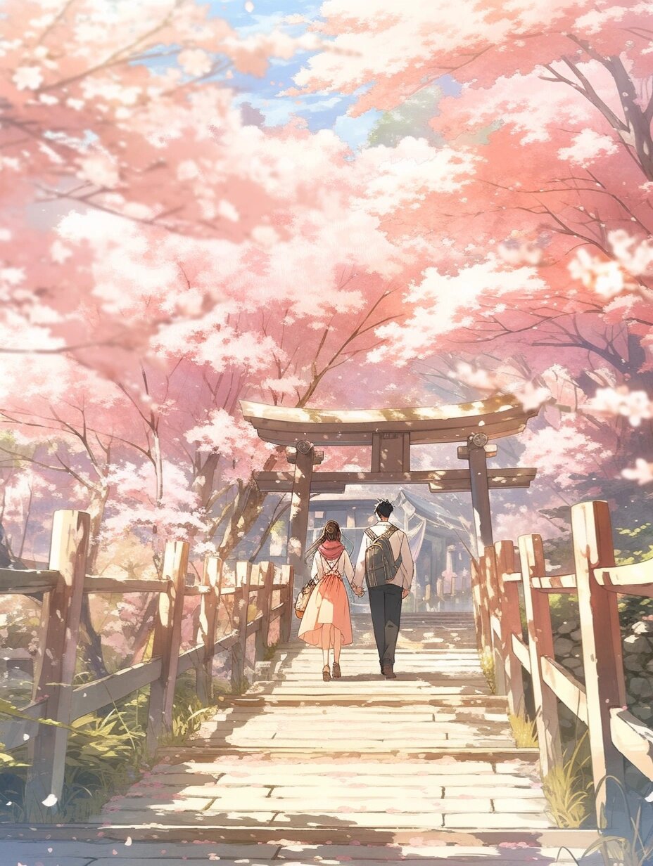 情侣插画|樱花树下的约定🌸 你说会来樱花树下找我 于是我在樱花树