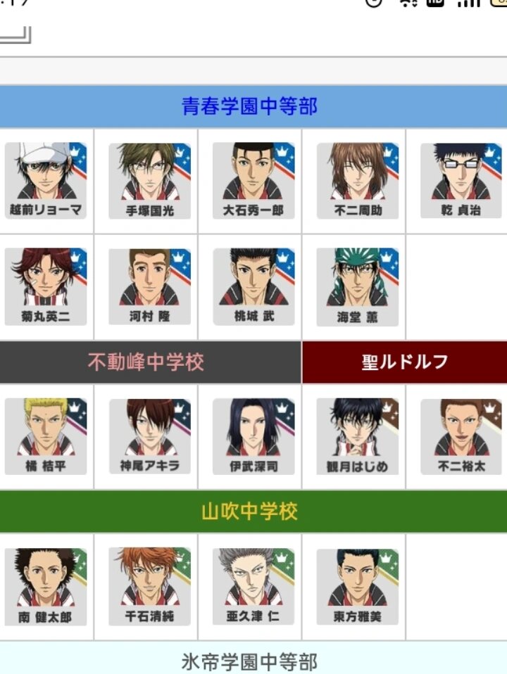 网球王子人物一览表