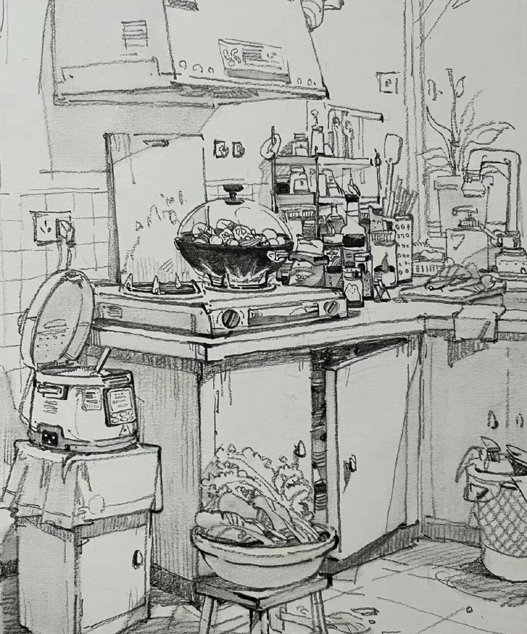 速写创作,速写场景背景模版分享 室内室外场景速写背景