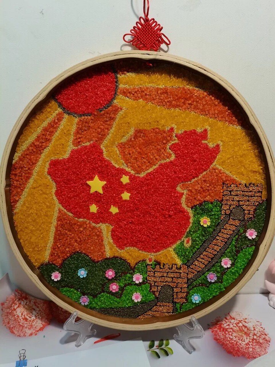 五谷杂粮粘贴画,豆子画,建党100周年手工制作