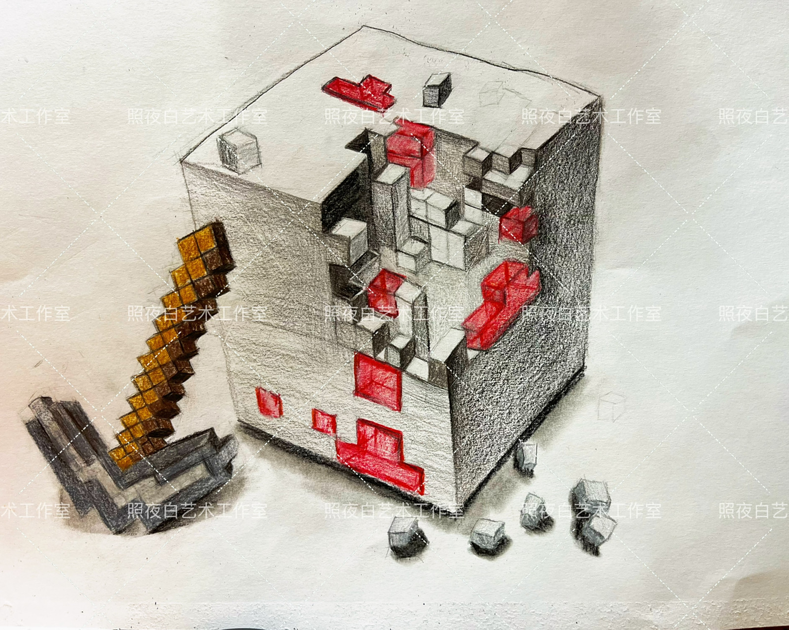 我的世界绘画/立体绘画 绘画打卡回来了,疫情期间做过绘画打卡,没坚持